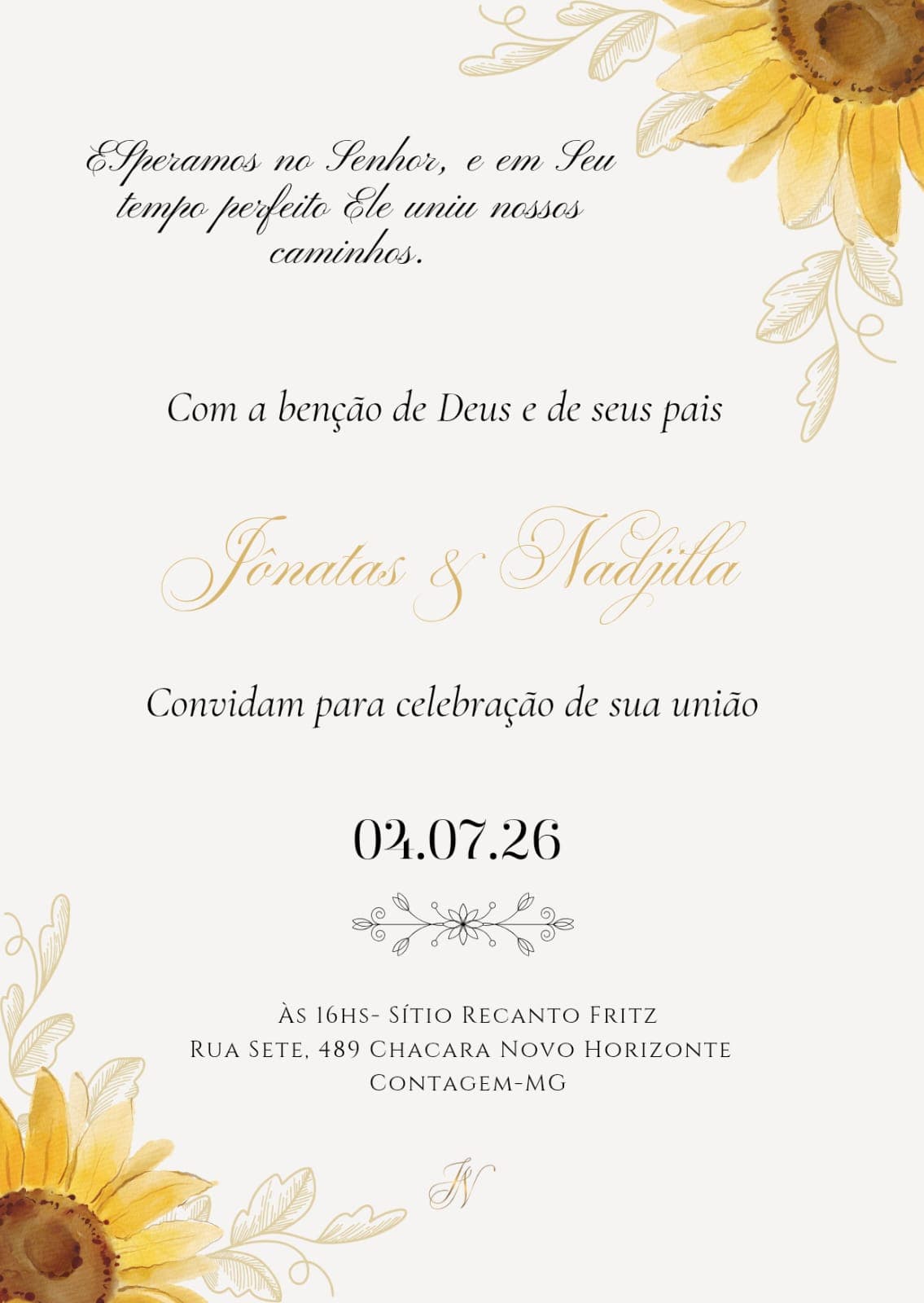 Convite de casamento de Jônatas e Nadjilla